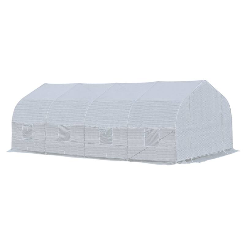 Outsunny 20’ x 10’ x 7’ High Tunnel Walk-In Garden Greenhouse Kit with Plastic Cover & Roll-up Entrance - White