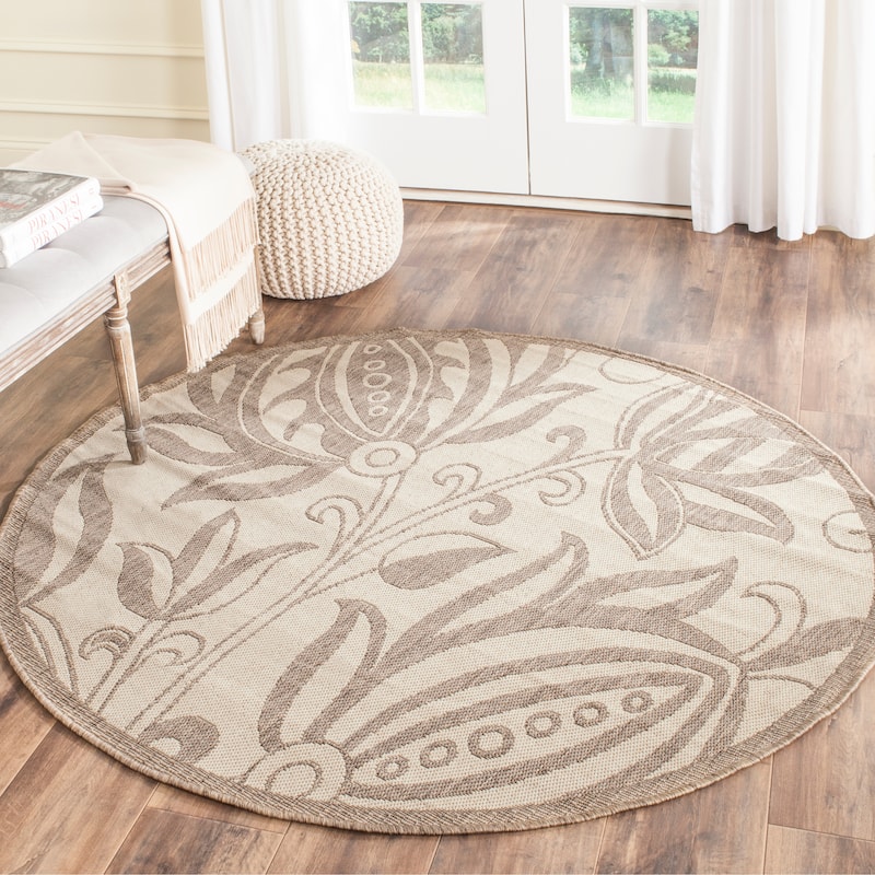 SAFAVIEH Courtyard Leatrice Indoor/ Outdoor Patio Backyard Rug - 5'3" x 5'3" Round - Natural/Brown