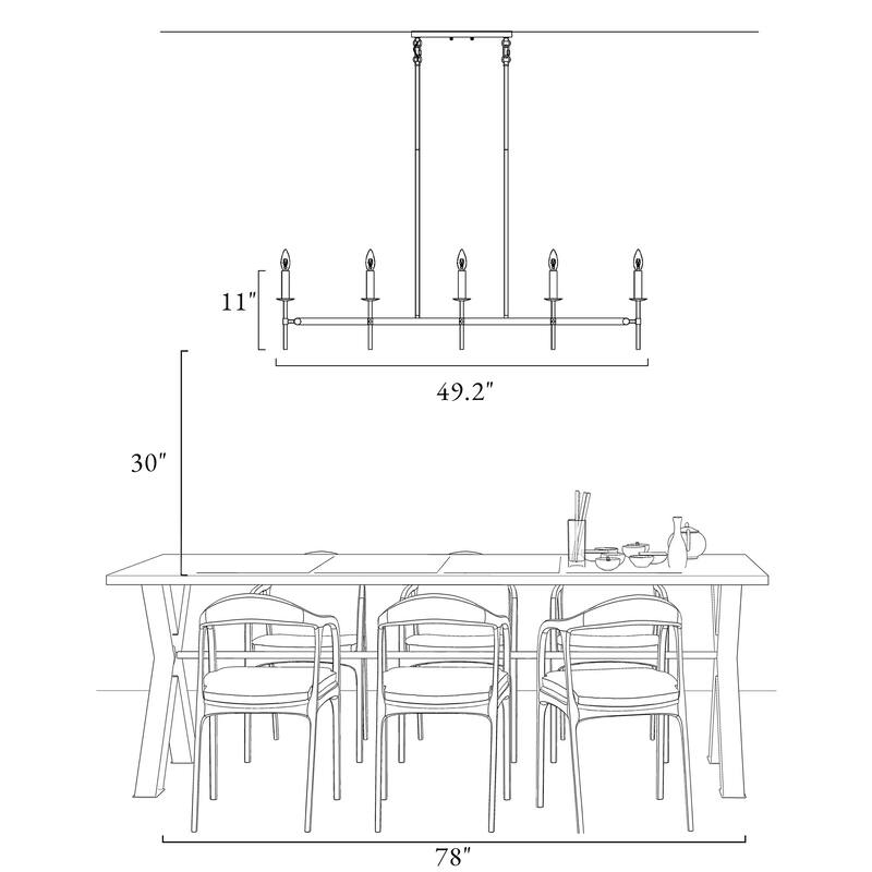 Modern 8-Light 49" W Linear Chandelier Black Gold Kitchen Island Light for Dining Room - 49.2" W x 13.4" D x 11" H