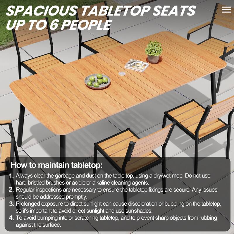 Outdoor 7/9-Piece Patio Dining Set Rectangular Dining Table with Stackable Chairs