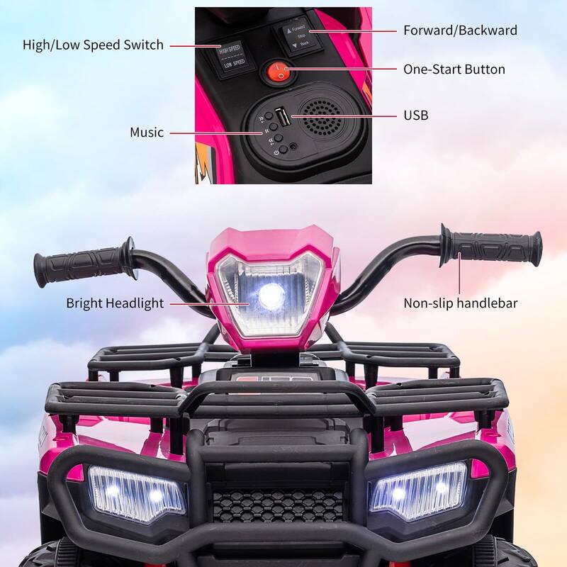 12V Battery-Operated Kids ATV, Dual Speed Adjustment, LED Light, Music, USB