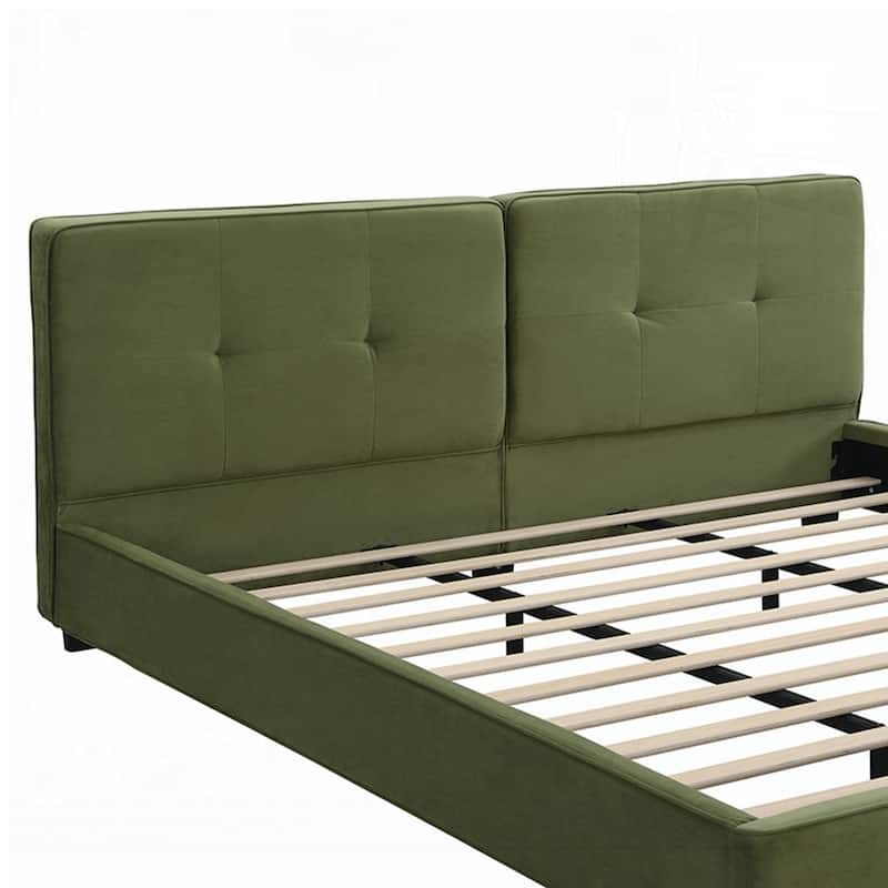 , Upholstered Platform Bed with Curved Tufted Headboard