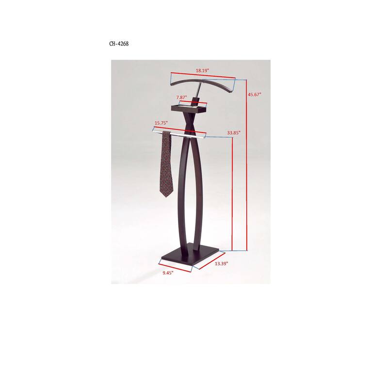 Modern Curved Chrome/Walnut Finish Suit Rack Valet Stand