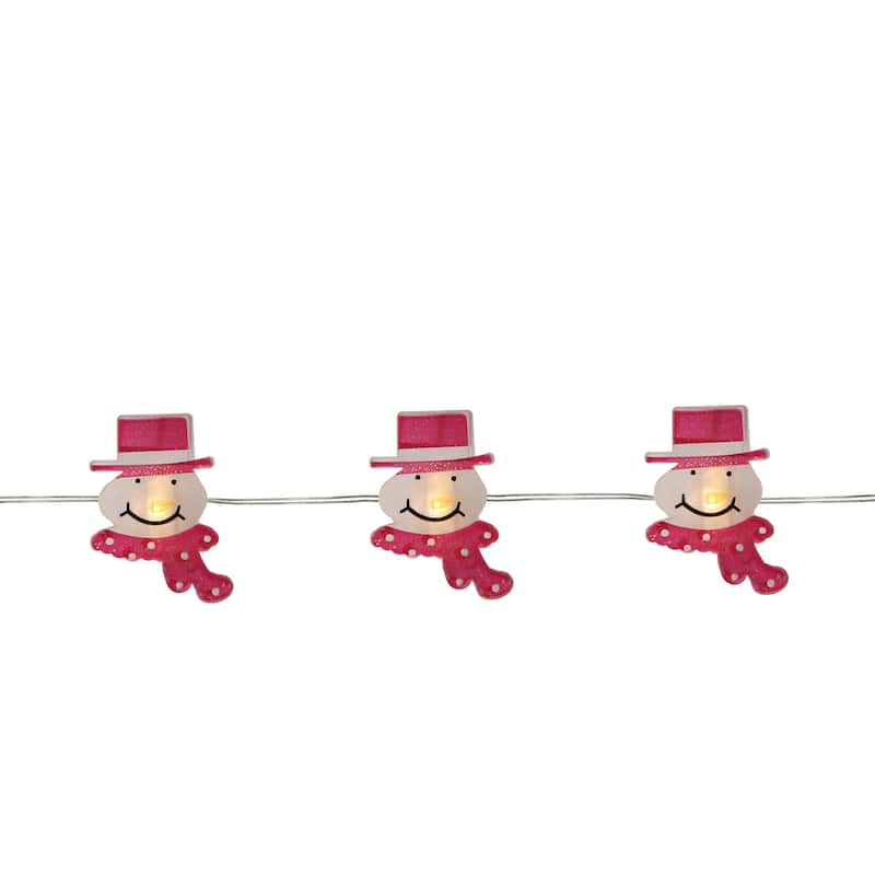 20 Battery Operated White Snowman LED Christmas Lights - 6 ft Silver Wire - 6'