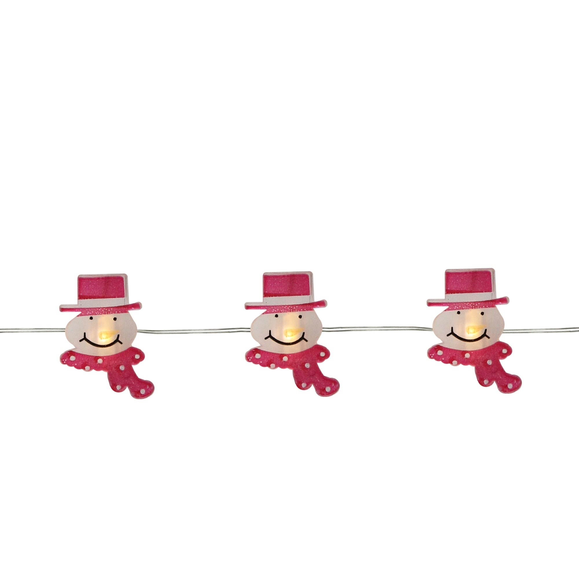 20 Battery Operated White Snowman LED Christmas Lights - 6 ft Silver Wire - 6'