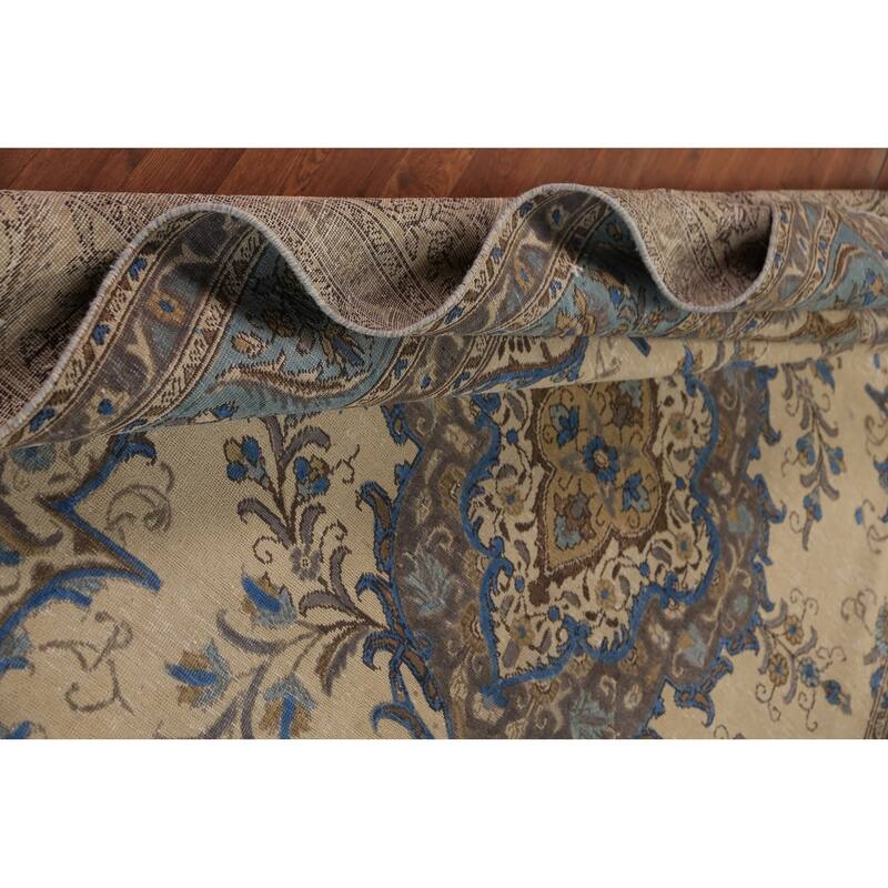 Traditional Beige Tabriz Persian Rug Handmade Wool Carpet - 7'6"x 10'10"