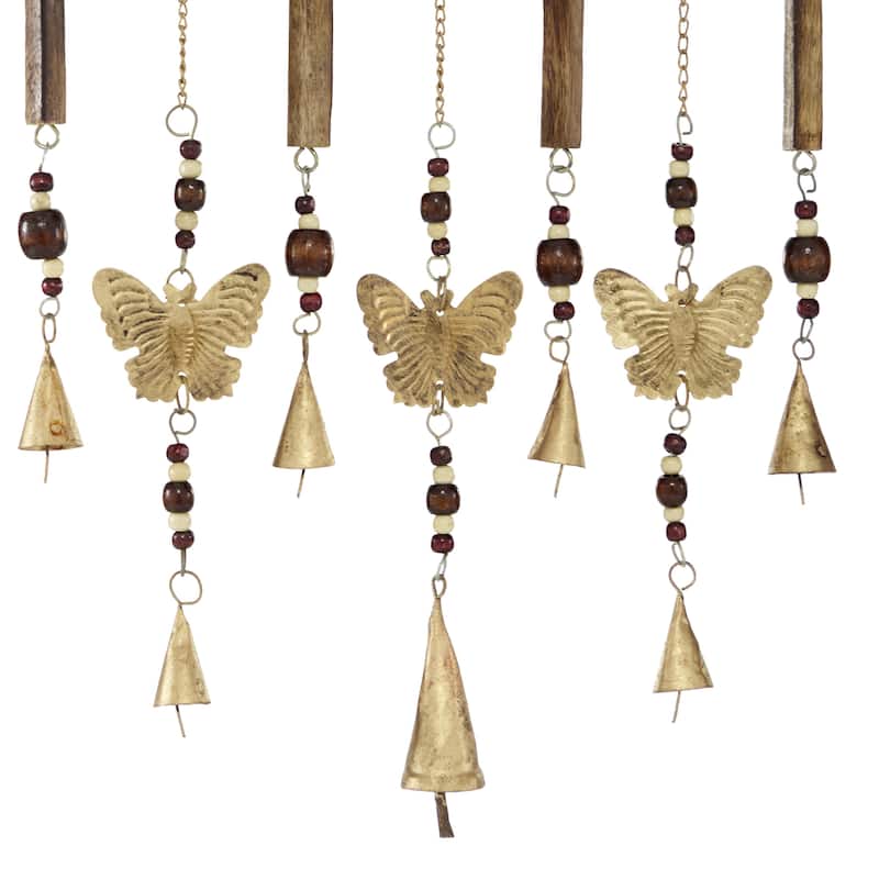 Wood Butterfly Indoor Outdoor Windchime with Beads and Cone Bells - Brown - Roche River Decor