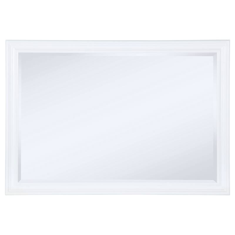 Heo Dresser Mirror, Landscape White Wood Frame, Beveled Glass, 36 Inch