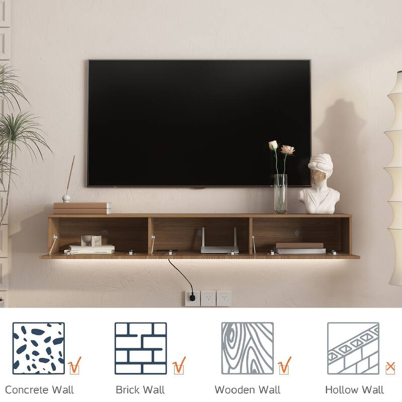 Floating TV Stand with 16-color LED Lights, Wall Mounted Media Console Entertainment Center for 55 60 65 Inch TVs