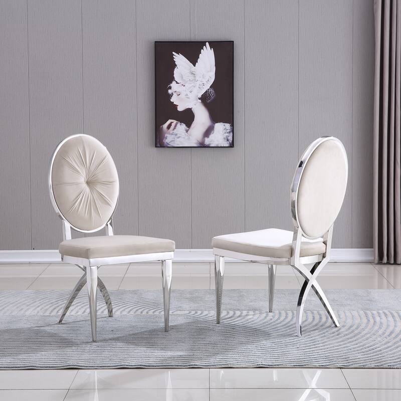 Mid-Century Modern Velvet Upholstered Side Chair with Metal Frame and Polished Stainless steel Legs
