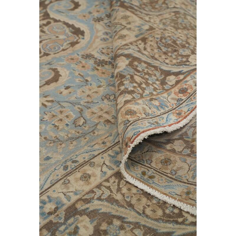 Hand Knotted Oriental 100% Wool Carpet Traditional Floral Brown Kerman Area Rug - 13' 0'' X 9' 8''
