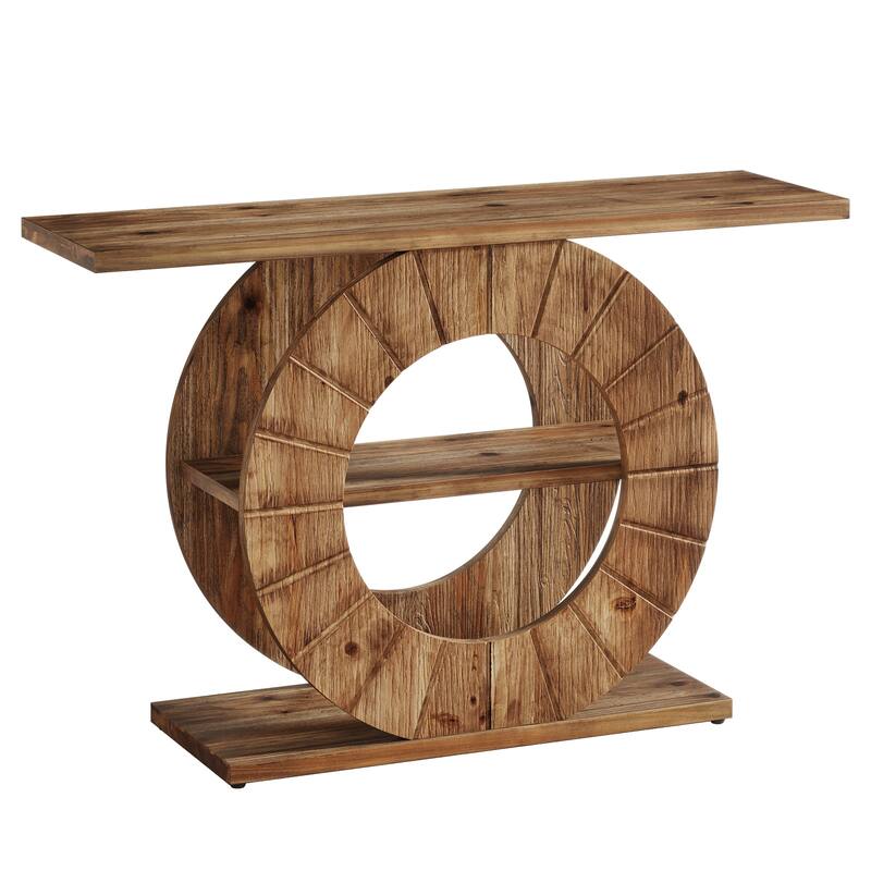 Solid Wood Console Table with Storage, Sofa Table with 3-Tier Shelves for Living Room, Hallway, Foyer