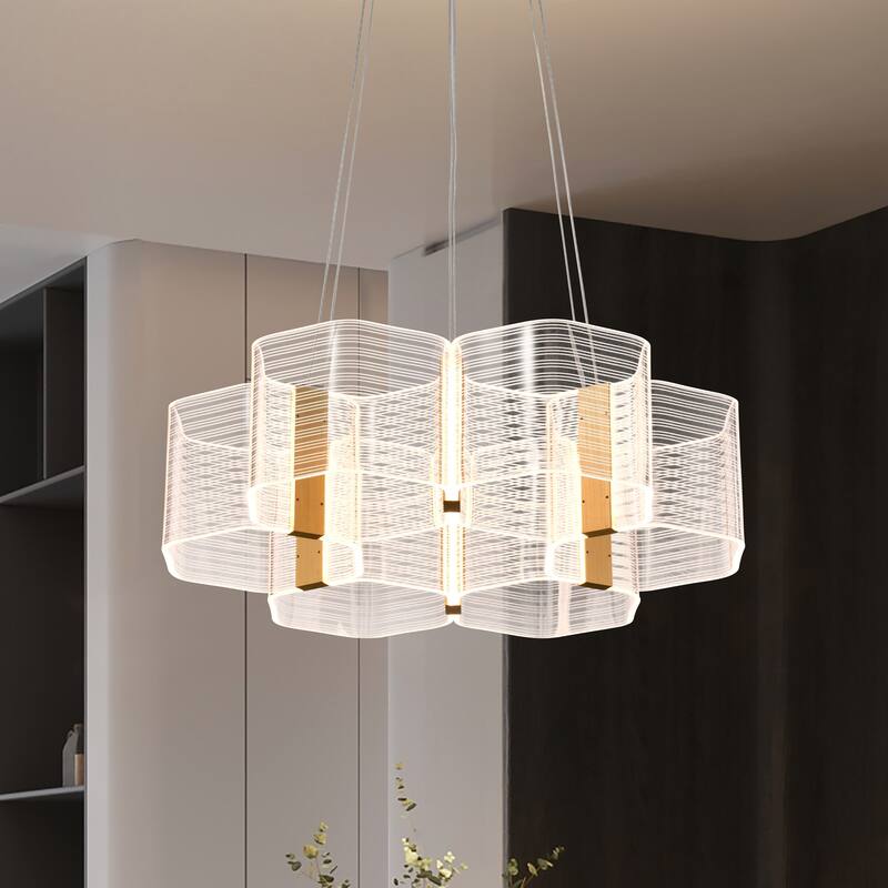 Kenzo LED 6 Light Chandelier Polished Anodized Bronze Finish Light Guide Panel - Polished Anodized Bronze