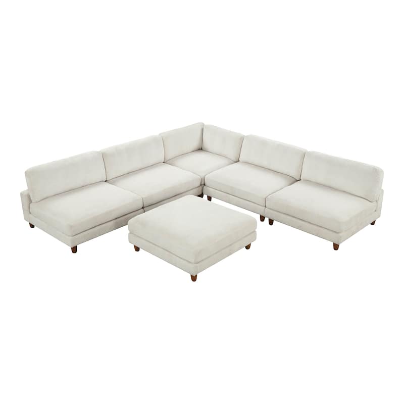 Furniture of America Sienta Modern 6-Piece Corduroy Modular Sectional with Ottoman