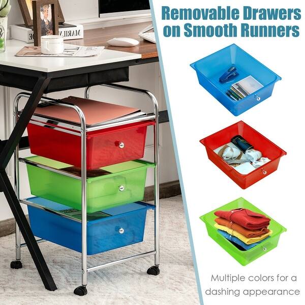 Wide 3-Drawer Rolling Cart – Black Mobile Storage Organizer For