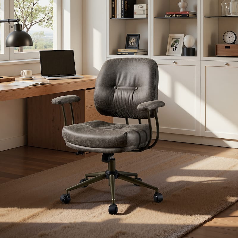 OVIOS Ergonomic Suede Fabric Office Swivel Chair - DeepGrey
