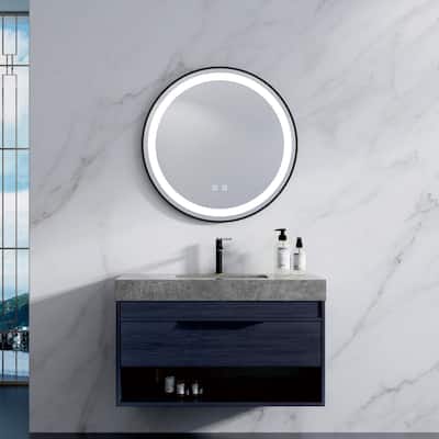 Black Framed 3 Color LED Mirror with Defogger Wall Bath Vanity Mirror