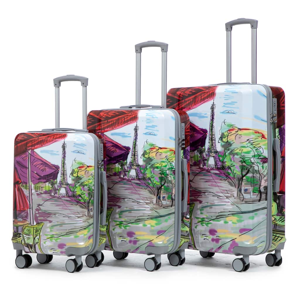 3-Piece, Luggage Sets, Multifunctional Luggage with Printed Pattern and Combination Lock, for Boarding Travel, Coffee
