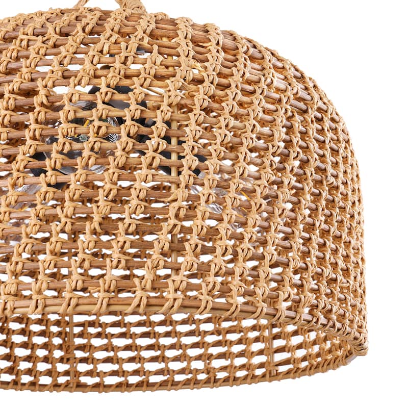 3-Light Hand-Woven Rattan Dome Pendant - 17.72"