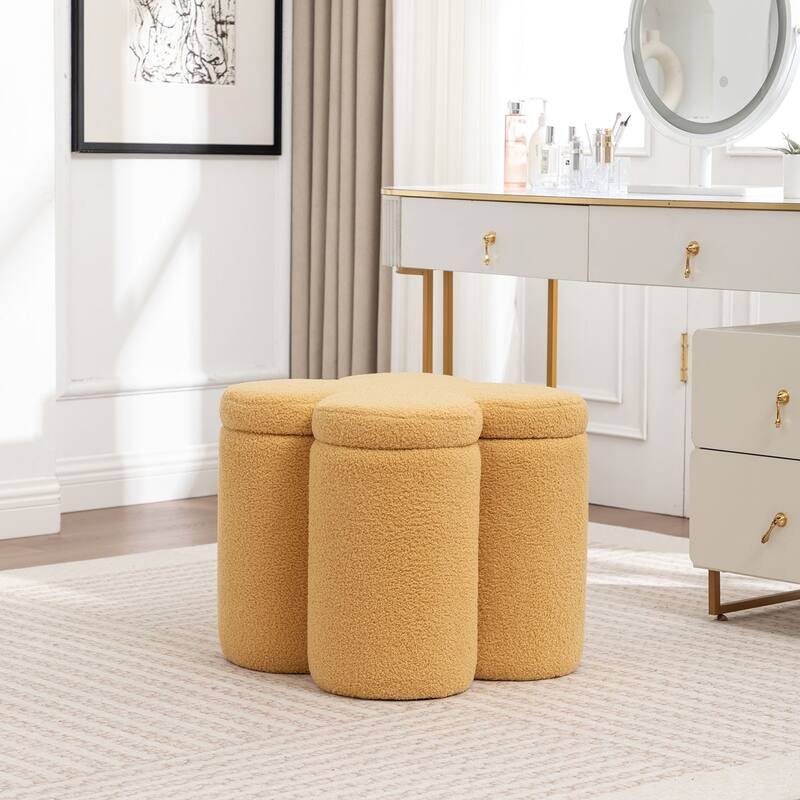 SEYNAR Modern Glam Teddy Velvet Flower Shape Storage Ottoman - Yellow