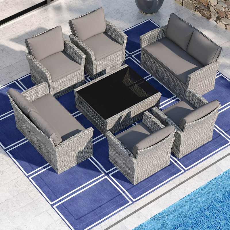 Costway 8 PCS Patio Furniture Set with 4 Rattan Chairs Loveseat Coffee - 8 PCS