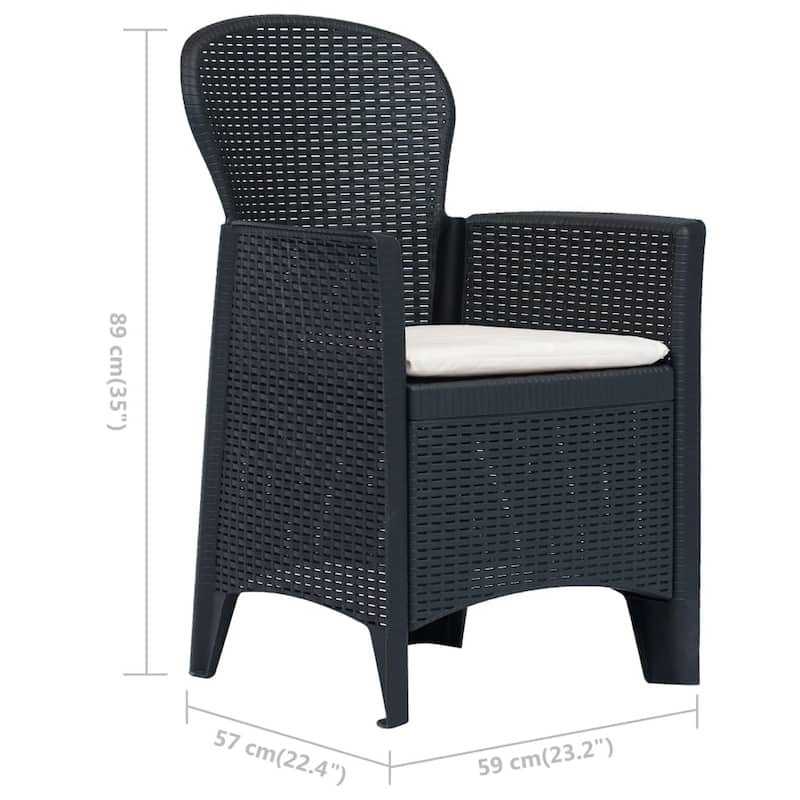 vidaXL Patio Chairs 2 Pcs Dining Single Chair with Cushion Plastic Rattan Look - 23.2" x 22.4" x 35"