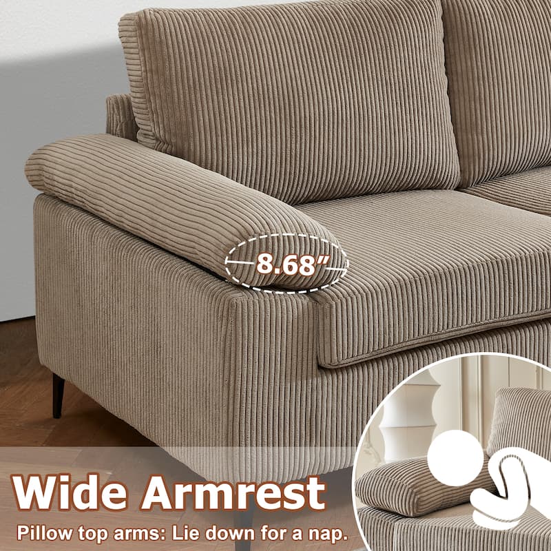 HOOOWOOO Living Room Wide Armrest Corduroy Fabric Chaise Reversible Sofa with Ottoman