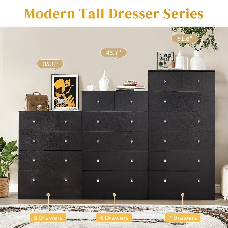 5-Drawer Dresser For Bedroom And Chest Of Drawers With Sturdy Construction Wood Storage Organizer For Closet