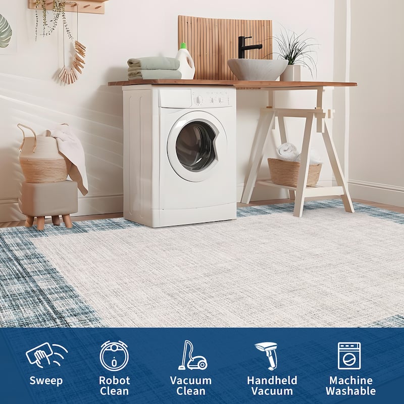 Garvee Linen Border Living Room Area Rug