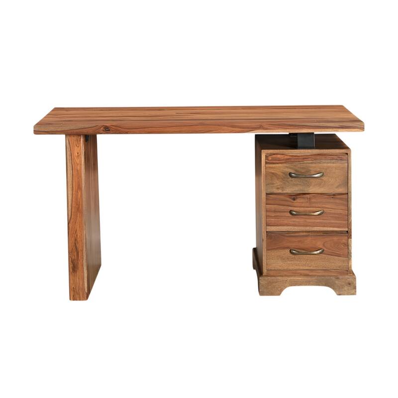 HomeRoots 54" Brown Live Edge Solid Wood Writing Desk With Three Drawers