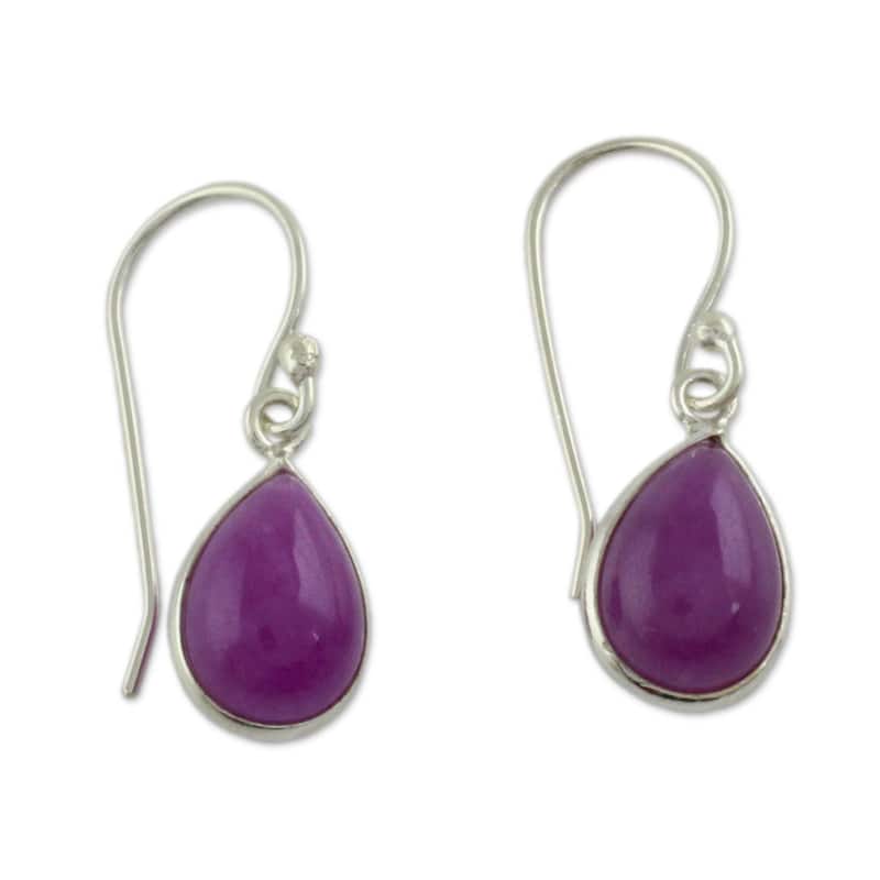 Sterling Silver Fuchsia Fashion Quartz Earrings (India) - White