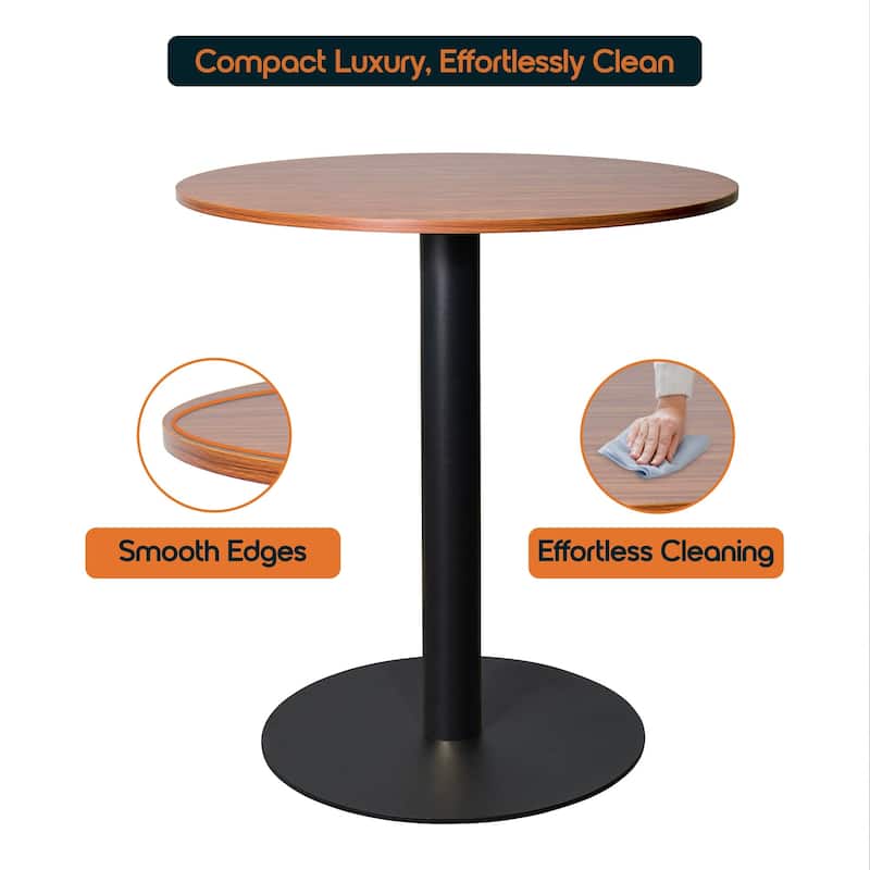 Vail Round Dining Table with 27 in. MDF Tabletop in Black Stainless Steel Round Base Accent Kitchen Table