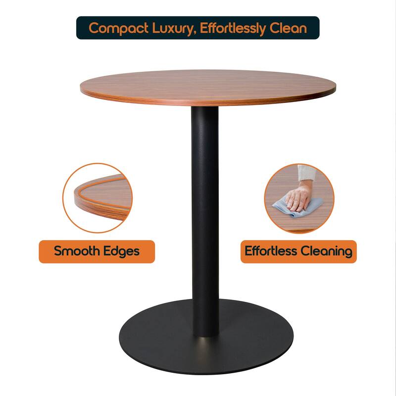 Vail Round Dining Table with 27 in. MDF Tabletop in Black Stainless Steel Round Pedestal Base with Gold Accent Kitchen Table