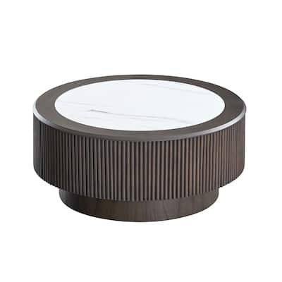 35.43 inch inch Modern Marble Pattern Coffee Table Round Coffee Table,Small Table with Sturdy Pedestal,Dark Brown