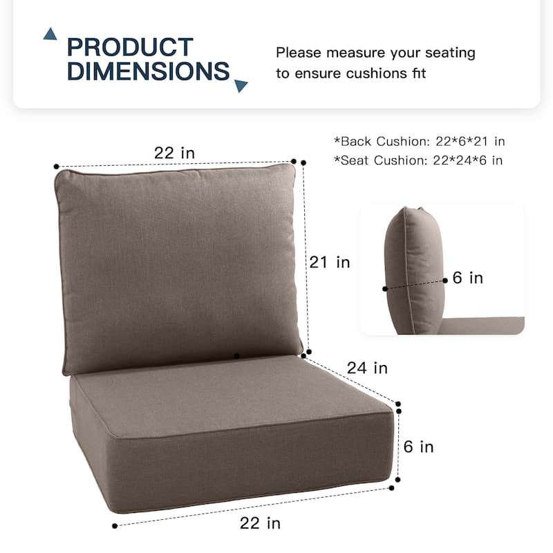 Pocassy 22"x24"x6" Inch Thick Cushions Pillows Indoor Outdoor Cushion 4 Set