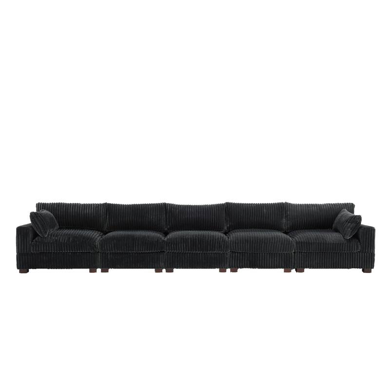 Plush Corduroy Upholstered Modular Sectional Sofa with Pillows
