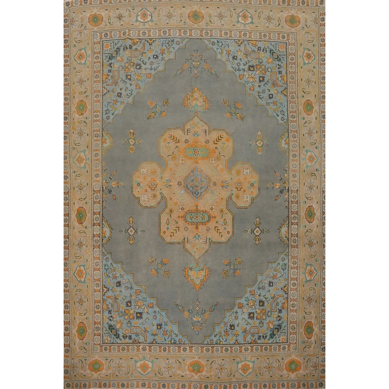 Hand Knotted Oriental 100% Wool Carpet Traditional Medallion Greys & Charcoal Tabriz Area Rug - 12' 3'' X 9' 9''