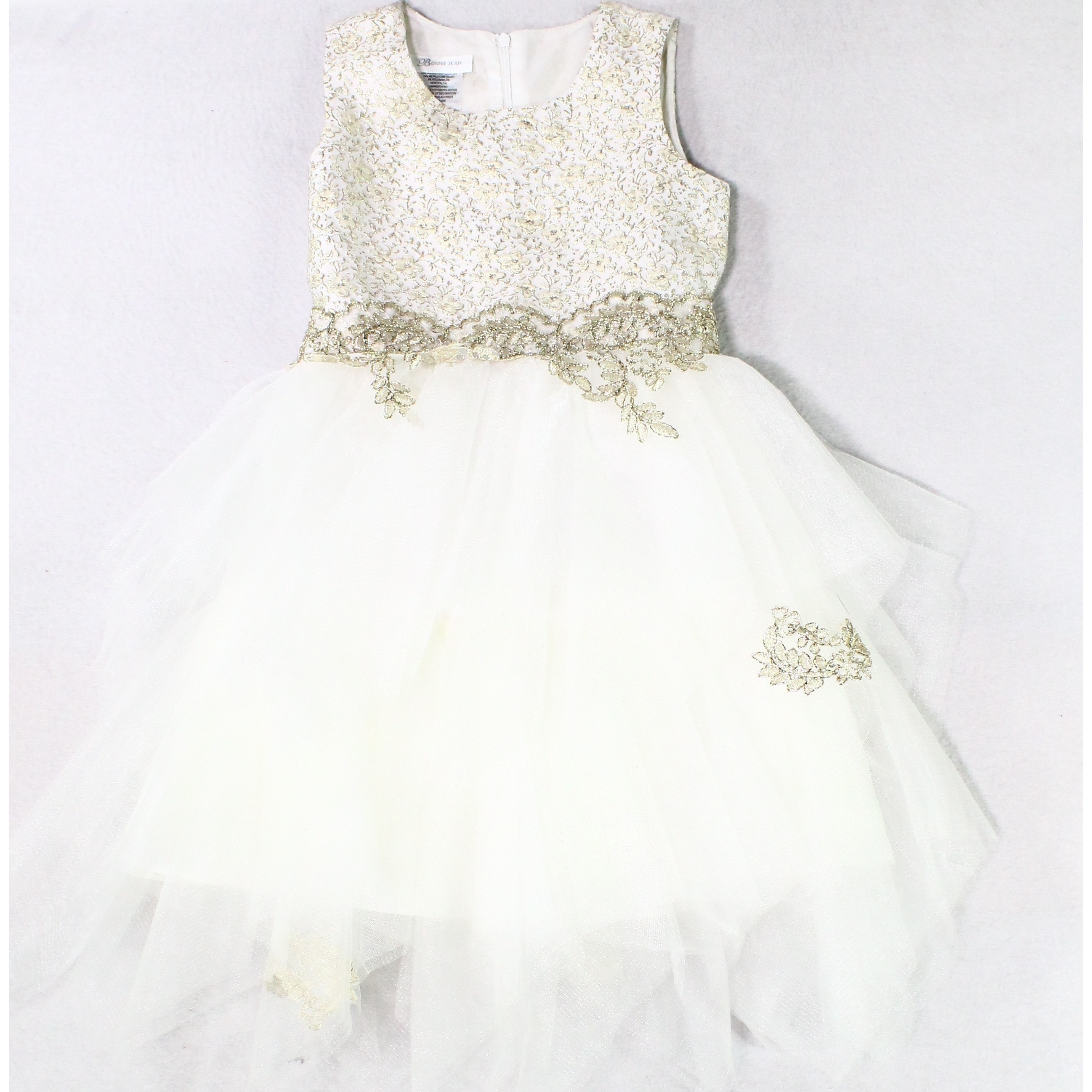 Shop Bonnie Jean Girls Dress White Gold Size 10 Embroidered