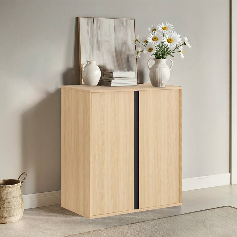 Spruce & Spring 31.5" Modern Industrial Sideboard Cabinet Storage Cabinet - 1 Piece - Oak