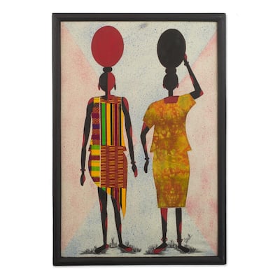 Novica Handmade Water Carriers Ii Cotton Batik Wall Art