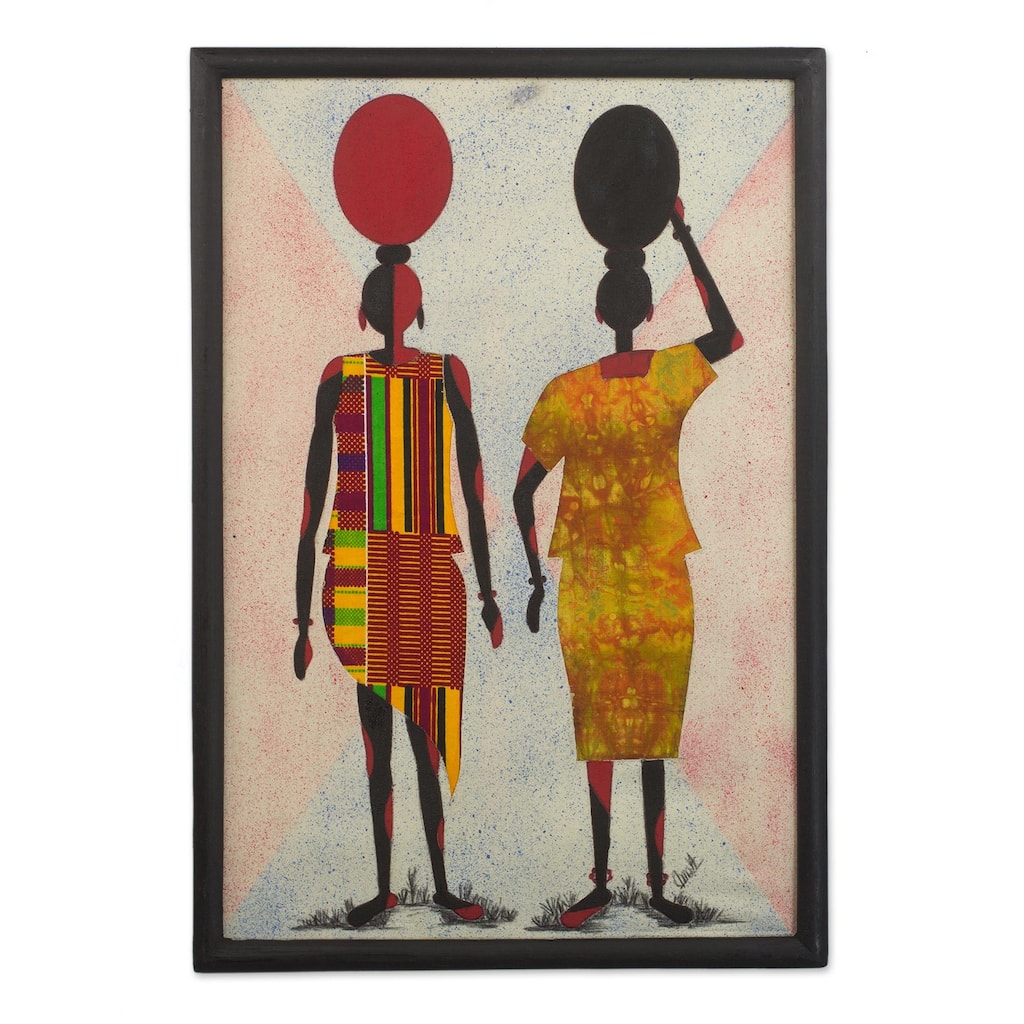 Novica Handmade Water Carriers Ii Cotton Batik Wall Art