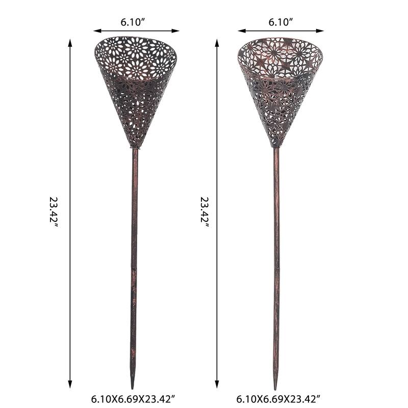 Adeco Set of 2 Metal Stakes with Solar Lights