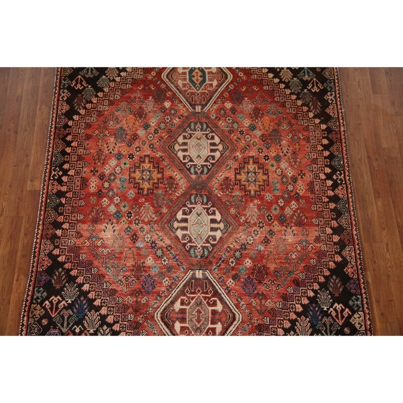 Tribal Geometric Shiraz Persian Vintage Area Rug Handmade Wool Carpet - 5'3"x 8'1"