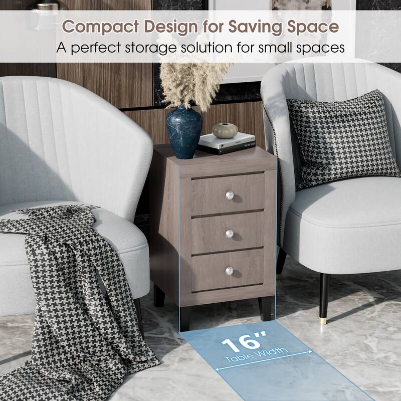 Costway Nightstand Sofa Side Coffee Table with 3 Drawer for Bedroom