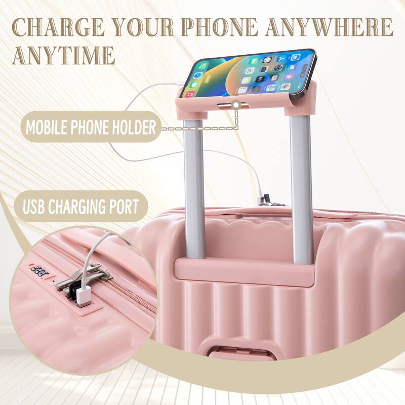 Stylish Luggage, 3-Piece Set with Universal Wheels Cup Holder, USB Port and Phone Holder, for Boarding Travel