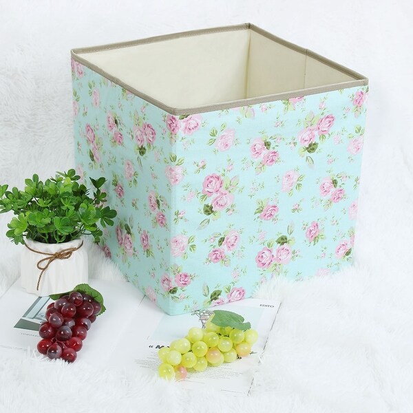 Linen Fabric Storage Bin Toy Box Organizer 13" x 13" x 13" Pink Floral Style - Pink Floral - 13" x 13" x 13"