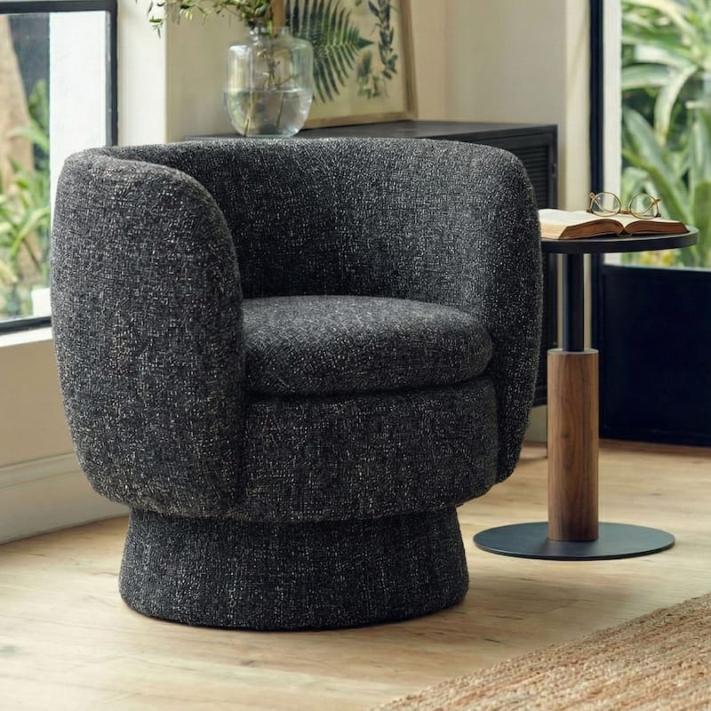 Upholstered 360 Swivel Barrel Accent Armchair - Black