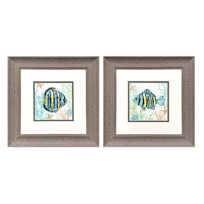HomeRoots Set Of Two Striped Tropical Fish Brown Framed Wall Art