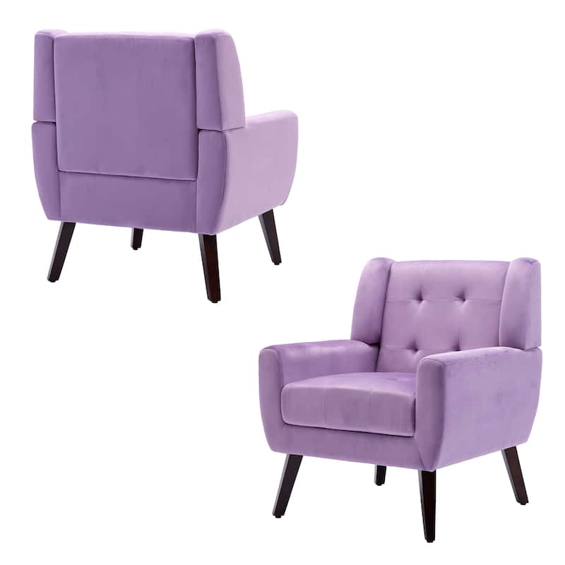 Tufted Wingback Accent Chairs Linen/Faux Leather/Velvet Armchairs Set of 2