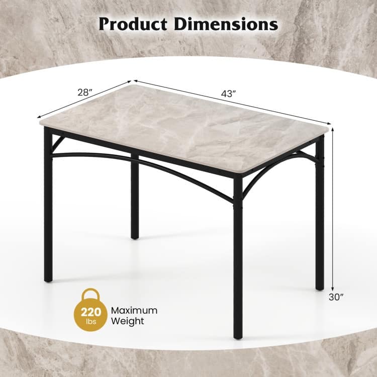 Grey and Black Metal Sintered Stone Dining Table with Adjustable Foot Pads - 43" x 28" x 30"